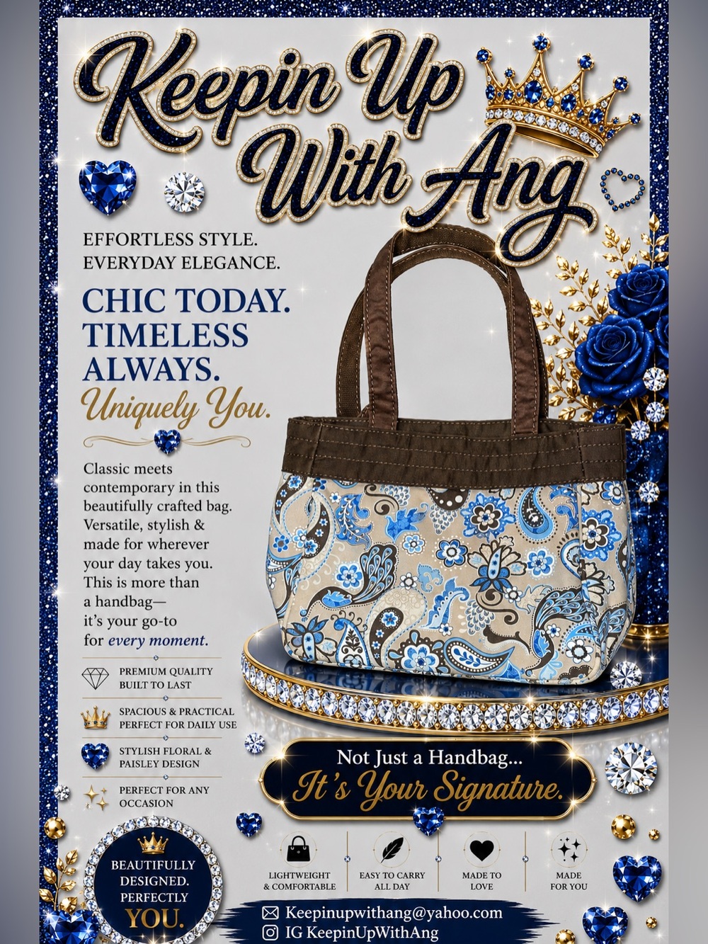 Paisley Floral Tote Bag in Blue & Brown